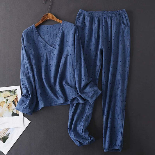 Women's Cotton Water-washed pajamas for women Pyjamas Sleepwear Pijamas Texture Crepe Gauze Long-sleeved Trousers Pajamas